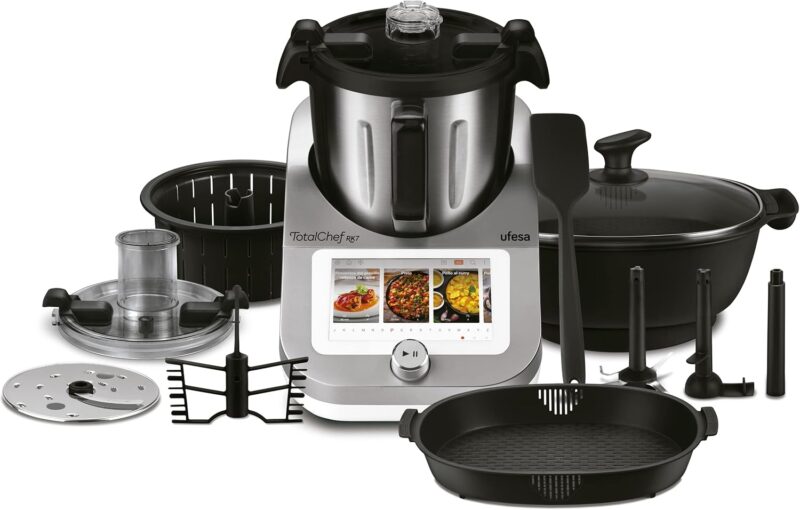 Ufesa TotalChef RK7 – Robot de Cuisine Intelligent Connecté – 2000W – 30 Fonctions – Écran Tactile 7” – Balance Intégrée – 4,5L – WiFi – Argent / Blanc