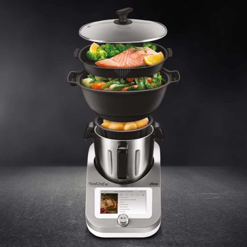 Ufesa TotalChef RK7 – Robot de Cuisine Intelligent Connecté – 2000W – 30 Fonctions – Écran Tactile 7” – Balance Intégrée – 4,5L – WiFi – Argent / Blanc – Image 4