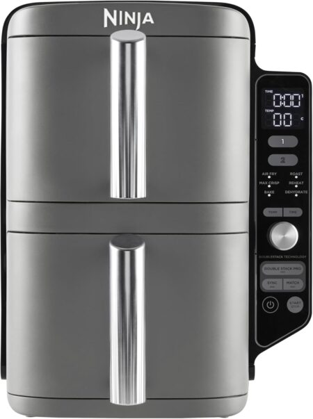 Ninja Double Stack XL – Friteuse sans huile verticale 9,5 L avec 2 tiroirs, 6 fonctions de cuisson et design compact