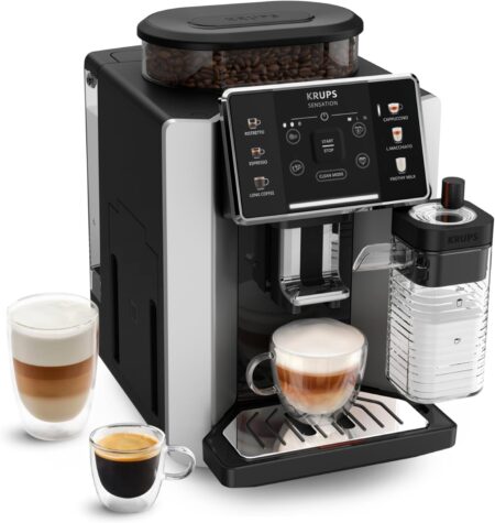 Krups Sensation Lait EA912E10 – Machine à Café à Grains Premium avec Mousseur à Lait et Interface Tactile